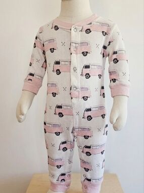 P.J. Salvage Pink Camper Van Waffle Knit Romper. 3-6 Months